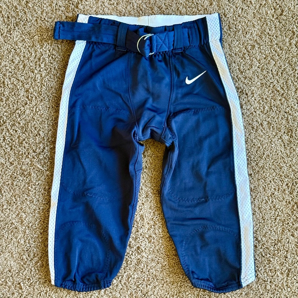 Nike Youth (Men’s S) Football Pants with Belt Navy Blue with White Side Stripes